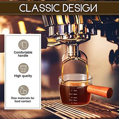 Double Spout Espresso Shot Glass with Wood Handle Espresso Glass 75 ml  Carafe Shot Glass Measuring Cup Mini Milk Glass Cup with Handle for Milk  Coffee Espresso Making 