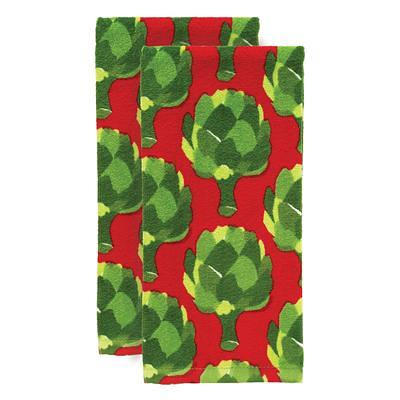 Set of 2 Same Printed Kitchen Cotton Towels (15x25) VEGETABLES, Decorative