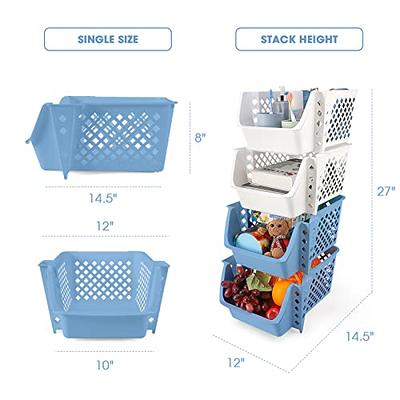 Stackable Storage Bins 4 Pack for Pantry Stacking Baskets for Food,Kitchen  and Bathroom Essentials, Stackable Bins with Open Front White Stacking