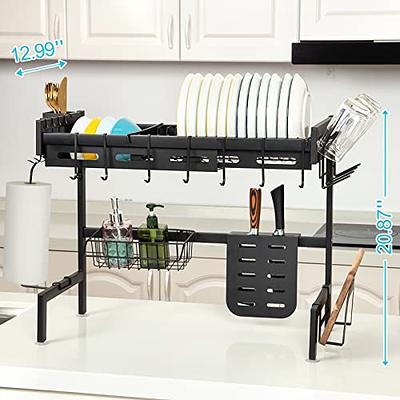 Santentre 2-Tier Dish Drying Rack with Removable Utensil Holder, Over Sink Dish Drying Rack for Space Saver, Dish Drainers for Kitchen Counter, Rust