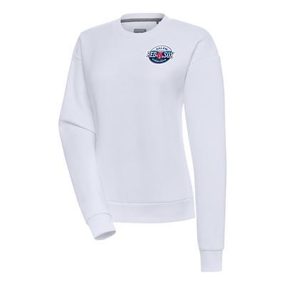 Women's Chicago Cubs Antigua Heather Gray Action Crewneck Pullover  Sweatshirt