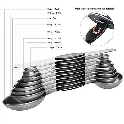 Measuring Spoons Set Stainless Steel Magnetic Measuring Spoons Set of 9  Heavy Duty Metal Stackable Teaspoon Tablespoon for Measuring Dry and Liquid