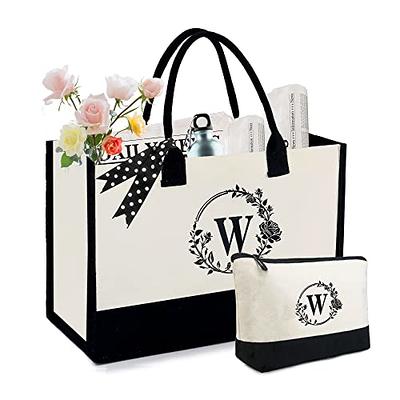  YOOLIFE Birthday Gifts for Women - Initial Jute Monogram Beach  Tote Bag Embroidery Makeup Bag Reusable Grocery Bag Travel Essentials  Personalized Birthday Gifts for Women Mom Friend Bridesmaid A : Clothing