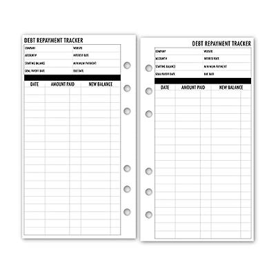 Personal Debt Repayment Planner Insert Refill, 3.74 x 6.73 inches