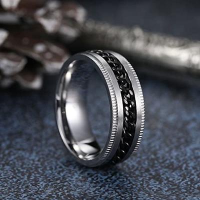 King Will 8mm Black Spinner Ring Stainless Steel Fidget Ring Anxiety Ring  For Men curb chain Inlay 11