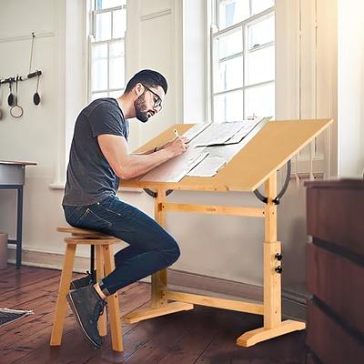 Adjustable Drawing and Drafting Table with Black Frame and Dual Wheel Casters - Flash Furniture