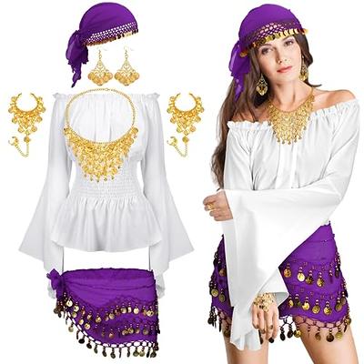Eurzom Gypsy Costume Women Gypsy Belly Dance Accessories Gypsy Head Scarf  with Coins Gypsy Hip Scarf Bracelet Set