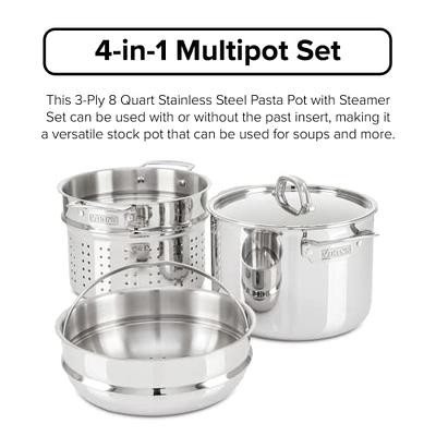 Cooks Standard Classic 4-Piece 12 Quart Pasta Pot Cooker Steamer Multipots, Stainless Steel