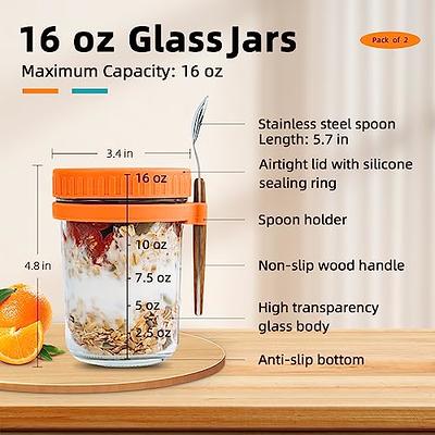 Overnight Oats Jars with Spoon and Lid 16 oz [2 Pack