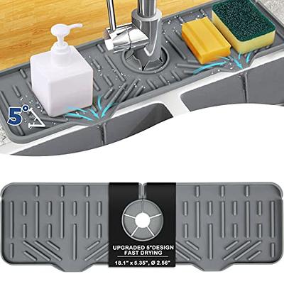 Kitchen Sink Storage Tray,Silicone Sink Faucet Mat Self-Draining,Multi  Functional Sink Holder Tray for Soap Sponge Scrubber,14 x 5.8 inch