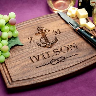 Straga Personalized Cutting Boards | Handmade Wood Engraved Charcuterie |  Custom Wedding, Anniversary, Cruise Trip Gift for Couples (Nautical Initial