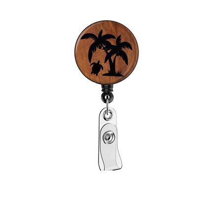 Palm Tree Sea Turtle Retractable Badge Reel Gift Idea Magnetic Option Gump  Art Wood Looking Metal Button Silhouette Tropical Theme - Yahoo Shopping