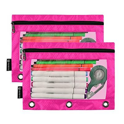  Sooez Pencil Pouch for 3 Ring Binder, 2 Pack Binder Pencil  Pouch with Clear Window Pencil Bags with Zipper & Reinforced Grommets,  Pencil Case for Binder Pink & Grey : Office Products