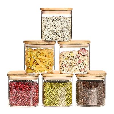 40oz Glass Food Storage Jars with Bamboo Lids, Clear Square Airtight  Kitchen Storage Container Sets, Stackable Glass Pantry Food Canisters for  kitchen
