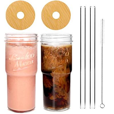VITEVER 20 OZ Glass Cups with Bamboo Lids and Glass Straw -  4pcs Set Beer Can Shaped Drinking Glasses, Iced Coffee Glasses, Cute  Tumbler Cup, Aesthetic Coffee Bar Accessories, Gifts