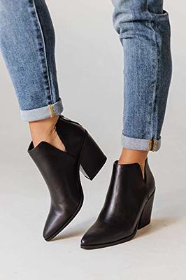 Stacked Heel Low Heel Ankle V-Slit Side Cutout Closed Toe Booties