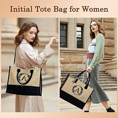 YOOLIFE Initial Canvas Tote Bag & Makeup Bag with Zipper Pockets Adjustable  Strap Embroidery Bag Birthday Gifts for Women Her