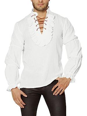 : Bbalizko Mens Pirate Viking Shirt Colonial Ruffle