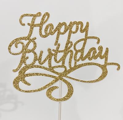 Personalized Happy Birthday Cake Topper, Glitter Birthday Cake