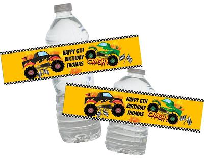 Monster Trucks Boy's Birthday  Any Age Water Bottle Labels