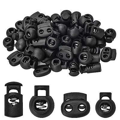 8 Pcs Spring Cord Locks Plastic Cord Fasteners Double Holes Toggle Stoppers  Sliders Black 