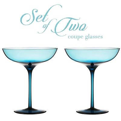 Unique Coupe Glasses | Set of 4 | 8 oz | Hand-Blown Crystal Round Martini Glasses | Art Deco Cocktail Glasses Set for Pisco Sour, Champagne | Vintage