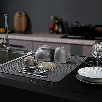 Silicone Dish Drying Mat - Flexible Rubber Dish Draining Mat, Heat  Resistant Silicone, Counter Top Mat, Sink Mat