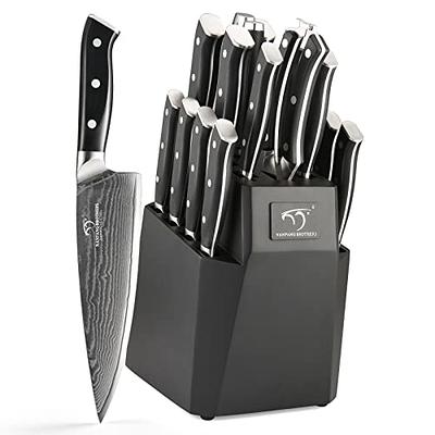  Wanbasion Kitchen Knife Set with Block and Sharpener, German  Stainless Steel Knives Set for Kitchen, Chef Knife Sets for Kitchen with  Block Steak Knives Scissors Dishwasher Safe Silver 14 Piece: Home