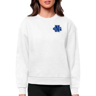 Women's Antigua Heather Gray Carolina Panthers Victory Chenille Pullover Sweatshirt