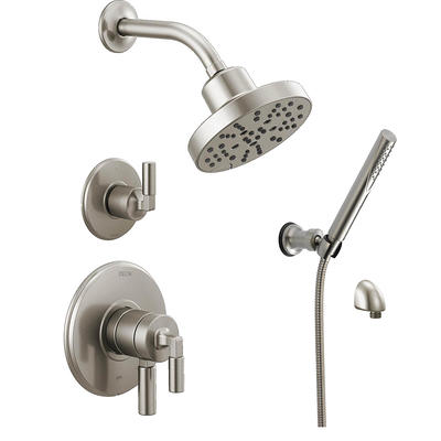 Delta DSS-Pivotal-17T01-BL Matte Black TempAssure 17T Series Thermostatic  Shower System with Integrated Volume Control, Shower Head, and Hand Shower  - Includes Rough-In Valves 