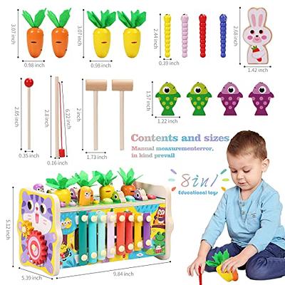 Teekdeer 8 in 1 Montessori Toys for Toddlers 1+ Year Old Boy Birthday Gift Hammering Pounding Toys Whack A Mole Sensory Wooden Educational Toy