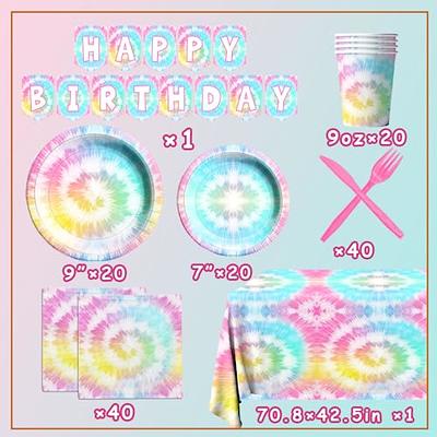 142 Pcs Tie Dye Birthday Party Decorations,Colorful Birthday Party