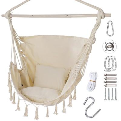Hammock Chair Hanging Rope Swing with Hardware Kit,2 Cushions Included,Max  500 Lbs,Sturdy & Safe Steel Spreader Bar with Anti-Slip Ring,Large Hanging  Chair with Pocket for Indoor/Outdoor - Yahoo Shopping