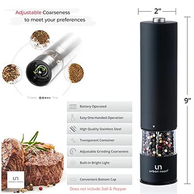  [Upgraded Larger Capacity] TOMEEM Electric Long White Salt or Pepper  Grinder with 6-Level Adjustable Coarseness, Easily One-Hand Operated  Rechargeable Salt Grinder or Pepper Mill with LED Lights: Home & Kitchen