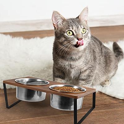 Elevated Wood Cat Feeder - Small Dog Feeder- with Stainless Steel