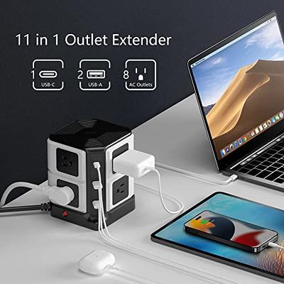 Power Strip Tower Surge 15W Magnetic Wireless Charger 12 AC Outlets 6 USB  Ports 6.5ft Extension Cord