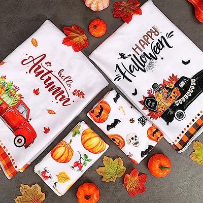 2pcs Linen Tea Towels with Pumpkin Print - Fall Theme Kitchen Decor