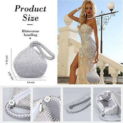 5 Pcs Women's Evening Bag with Glitter Jewelry Set, Glitter Clutch Purse  Party Handbag with Chain Bling Teardrop Pendant Necklace Multi Layer  Bracelet