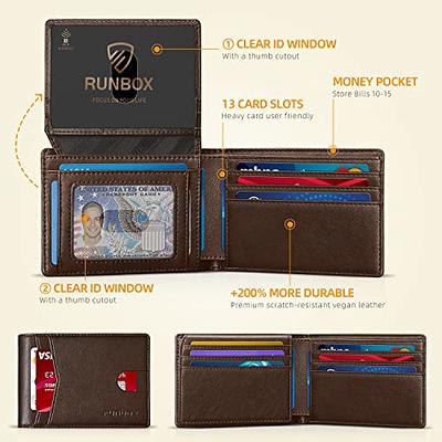 ESTALON Real Leather Trifold Wallet For Men-RFID Slim Tri Fold Wallets  Minimalist 3 fold Credit Card Holder ID Window Christmas Gift