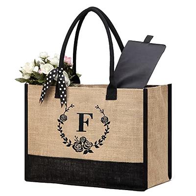 TOPDesign Personalized Initial Canvas Beach Bag, Monogrammed Gift Tote Bag  for Women