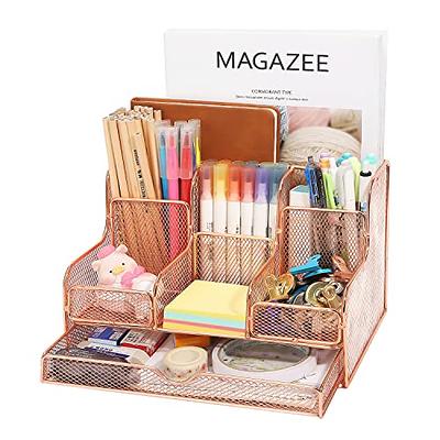  yuun Desk Organizers and Accessories 9PS Set, Gold Office  Organizer and Supplies for Women Storage with Acrylic Stapler, Calculator,  Clips Set, Pen Holder, Phone Stand, Ruler, 1 Pen and Staples 