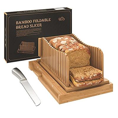 Kitchen Seven Bamboo Bread Slicer with Crumb Tray Bamboo Bread Cutter for  Homemade Bread, Loaf Cakes, Bagels Slicer, 3 Slice Sizes, Adjustable