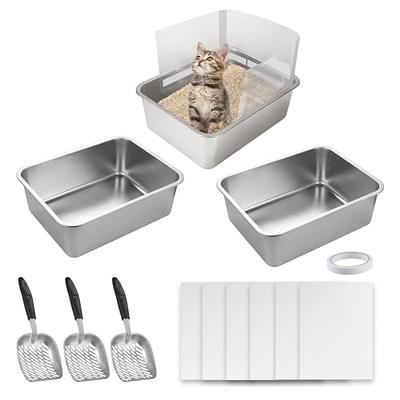  Tioncy 2 Pack Extra Large Stainless Steel Cat Litter Box, 2 Cat  Litter Scoop, 2 Cat Litter Mat, 12 Corner Splash Guard Never Absorbs Odor,  Rustproof, Non Stick Smooth Surface (23.6