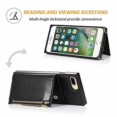 Jaorty Crossbody Wallet Case for iPhone 8 Plus/iPhone 7 Plus with Card Slot  Holder,Magnetic Flip Folio Purse Case, PU Leather Zipper Handbag with