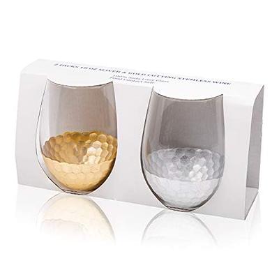 Glass & Gold-Tone Hammered Design Stemless Wine Glasses, Set of 4