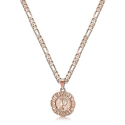 KissYan Initial Necklace For Women Girls, Rose Gold Plated Round