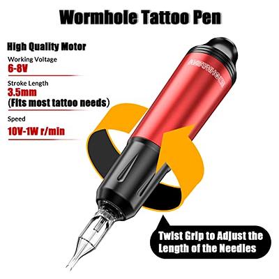 Tattoo Kit Tattoo Gun Kit Wormhole Tattoo Pen Kit Rotary Tattoo Machine Kit  Complete Tattoo Kit with Tattoo Pen Tattoo Cartridge Needles Tattoo Power