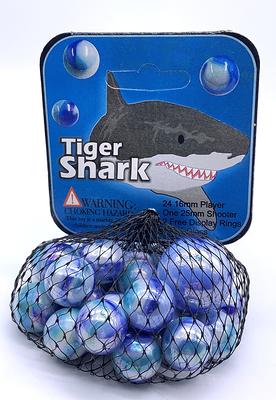 Net Bag Of 25 Tiger Shark Glass Mega Marbles By Vacor White W