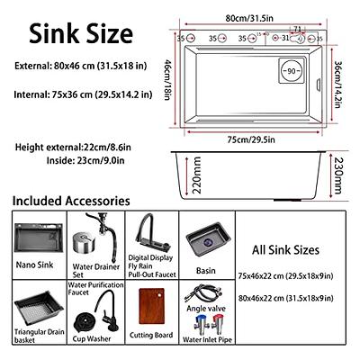 Black Sink Kitchen Sink New Stainless Steel Smart Sink Home Utility sink  Multifunctional 3 in 1 Farmhouse sink with Kitchen Sink Accessories and Sink  faucet(31.5 * 17.7in) - Yahoo Shopping