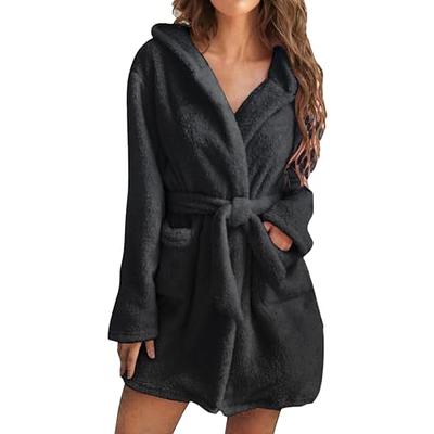 PAVILIA Soft Plush Women Fleece Robe, Black Cozy Bathrobe, Female Long Spa  Robe, Warm Housecoat, Satin Waffle Trim, S/M